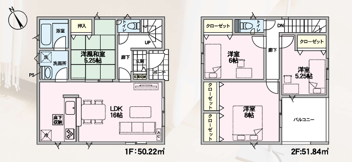 山形市東青田　第４　２号棟 間取り図・配置図 1