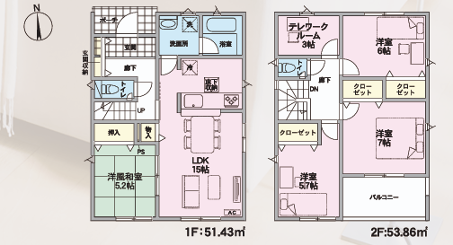 山形市桜田西　第３　２号棟 間取り図・配置図 1