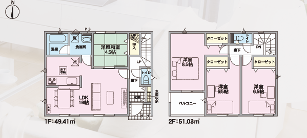 山形市印役町　第８　１号棟 間取り図・配置図 1
